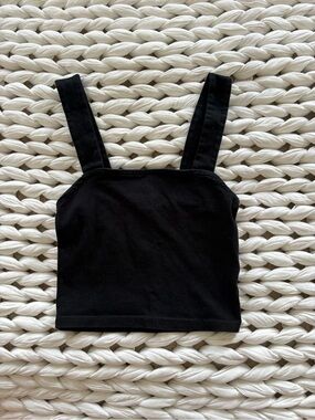 bp Black Square-Neck Crop Tank with Wide Straps
